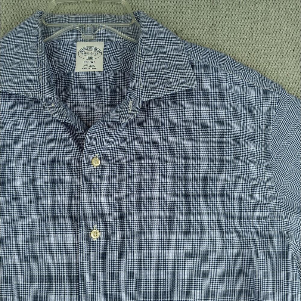Brooks Brothers Regent Button Up Shirt Mens L 16.5-2/3 Blue Plaid Party No Tuck - Picture 5 of 13